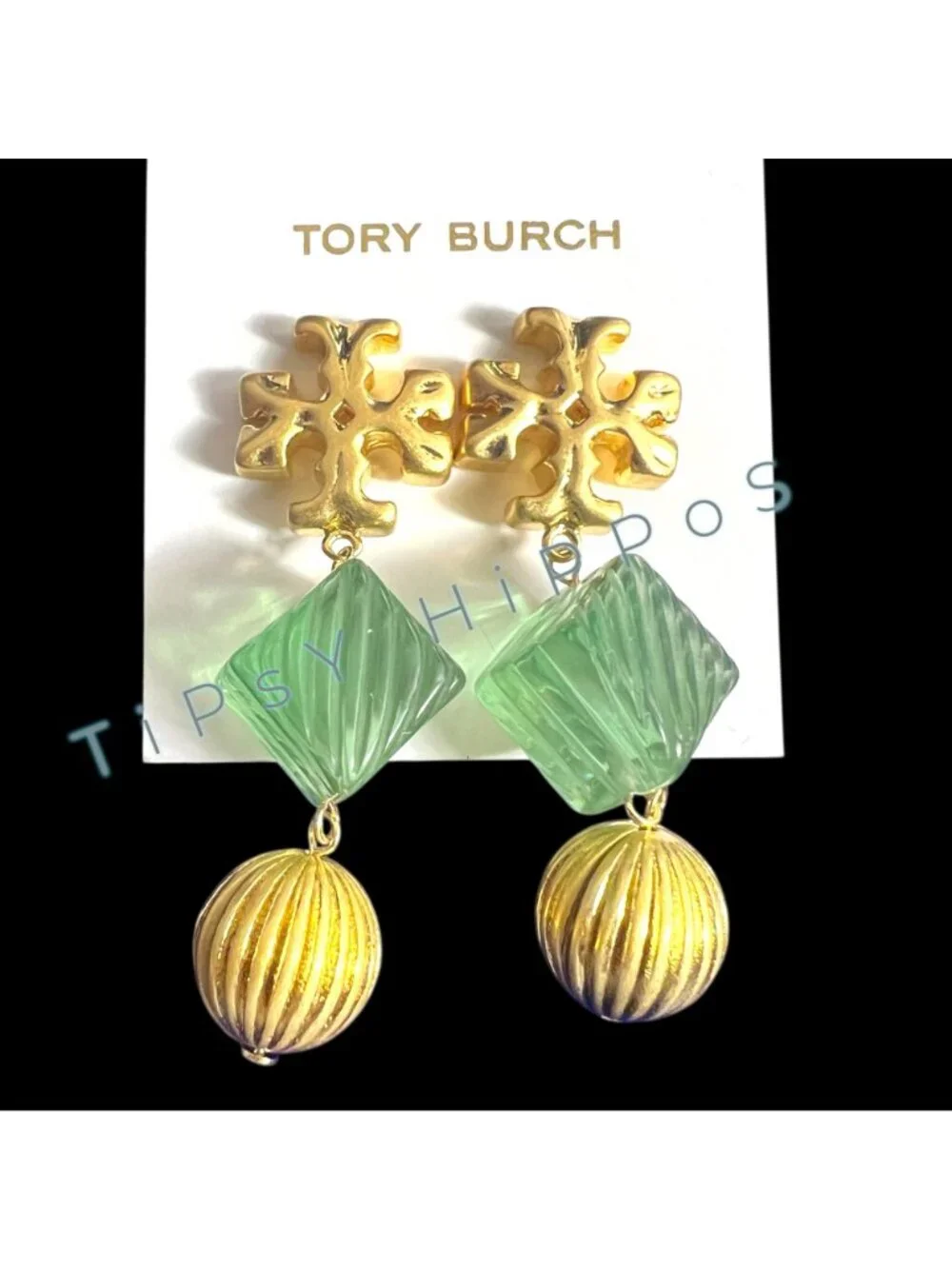 *** New!  Tory Bruch Roxanne Dangle Earrings in Gold and Green